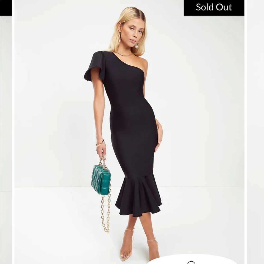 Vici Bold Moves one shoulder black midi dress - size L - bump friendly